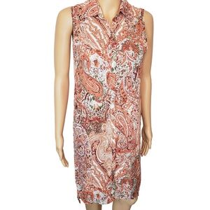Cupio Orange Paisley Sleeveless Long Tunic Dress‎ Small